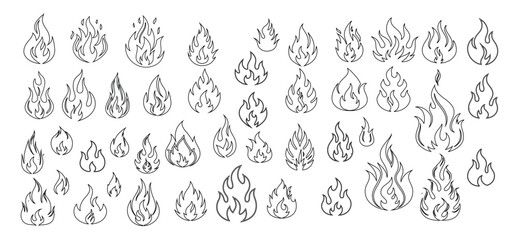 Flame Silhouette Icon Set | Hand Drawn Fire Outline Vector Pack