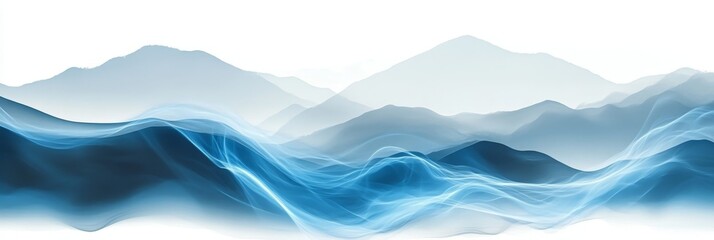 Fototapeta premium Majestic Mountain Peaks Under a Clear Blue Sky with Serene Watercolor Waves and Abstract Art