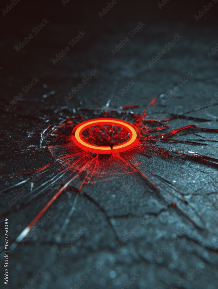 Aufkleber cracked error icon levitating above a dark abstract texture with a clean upper zone
