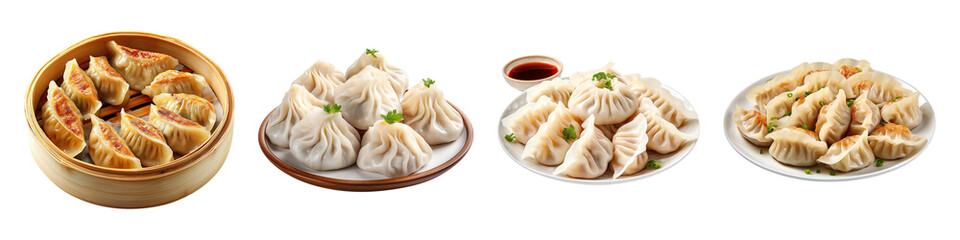 Collection of delicious Chinese dumplings, isolated on a transparent background