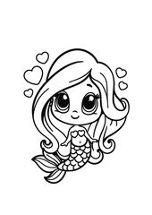 cute mermaid and hearts