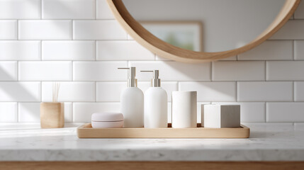 高級ホテルのような洗面台に置かれたケア用品たち | 上品な仕上がり