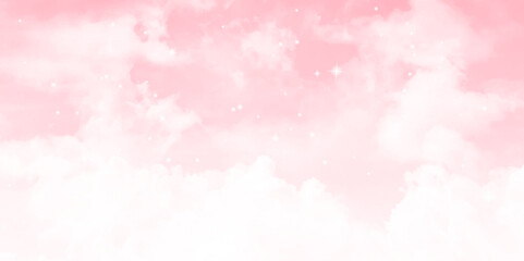 White cloud with pink sky background. Clouds in sky. Beautiful coral sky with pink and red clouds stock photo