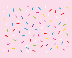 Colorful donut sprinkles seamless pattern. Pink candy cream background. Cake glaze  overlay for decorative banner, poster, template. Cupcake or ice cream topping texture. Vector wallpaper