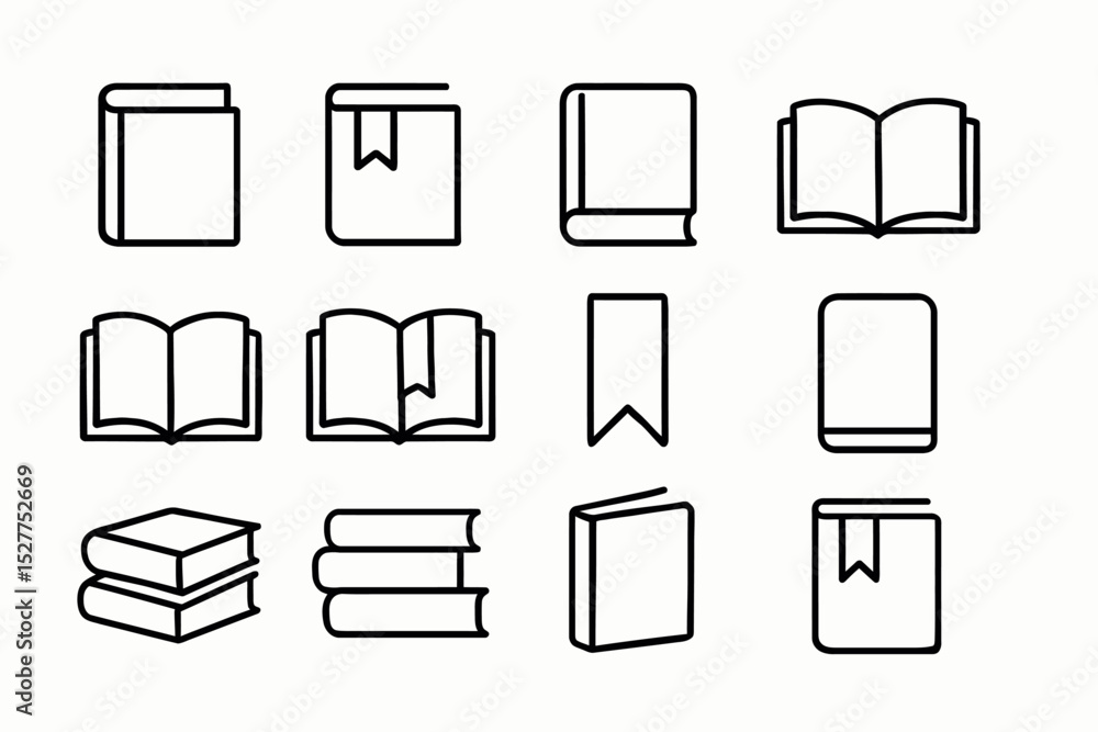 Aufkleber minimalist book icons set displaying open and closed books with bookmarks