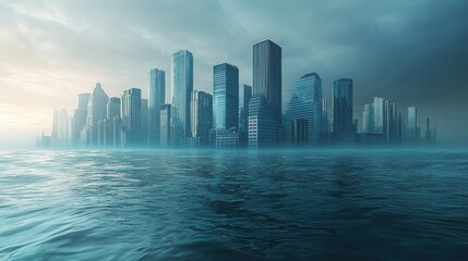 Obraz premium Cities are sinking underwater due to rising sea levels