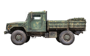 Obraz premium Green military truck with a muddy exterior