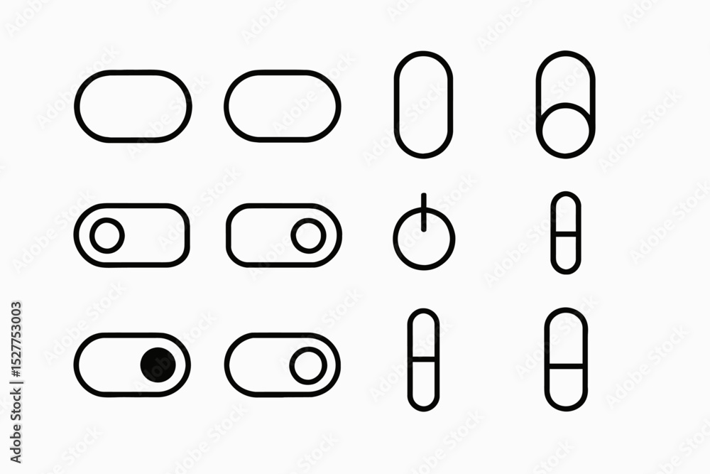 Poster minimalist black white user interface toggles and switch icons set