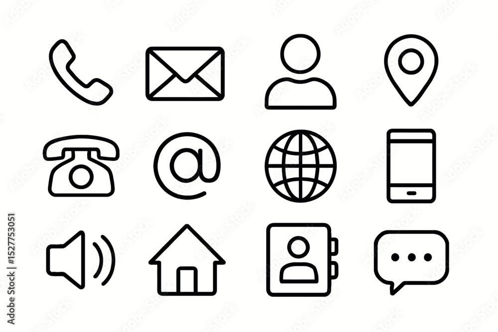 Aufkleber set of communication and navigation icons on white background