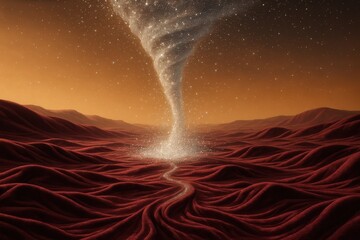 Surreal velvet desert twister under starry sky for creative art and design