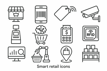 Smart retail icons set: technology and innovation in modern shopping