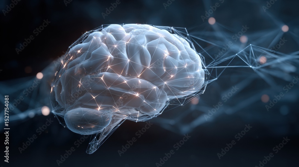 Leinwandbilder 3D AI Brain Rendering Showcasing Neural Networks and Digital Data Integration in Modern Technology