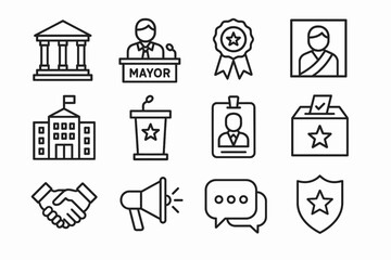 Fototapeta premium Set of political and election icons in line art style