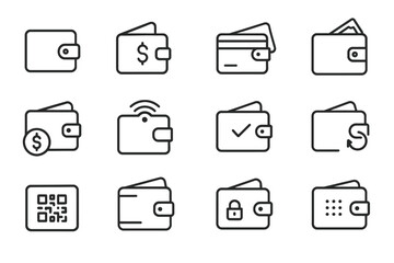 Set of wallet and payment icons: credit card, mobile payment, secure wallet symbols