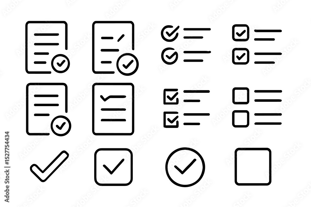 Poster minimalist checklist and checkmark icons set for task management