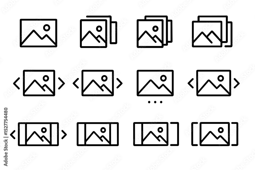 Poster set of 12 minimalist image gallery icons for web and app design