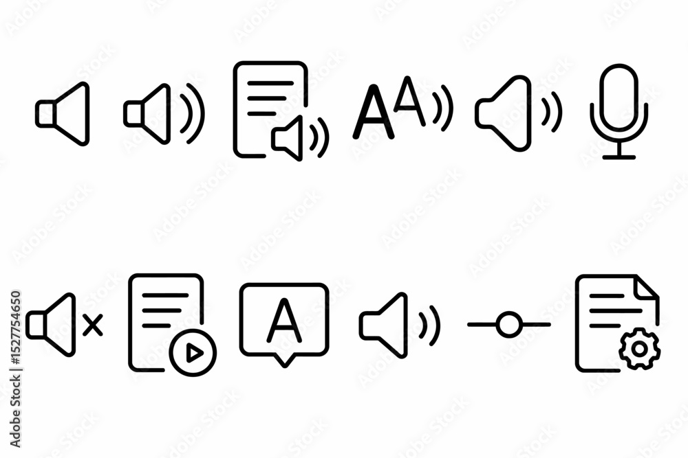 Poster set of simple audio and speech icons including microphone and volume symbols