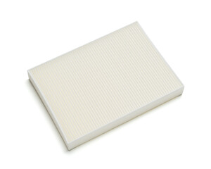 Car air filter isolated on a white background, ideal for automotive, mechanical and industrial stock imagery.
