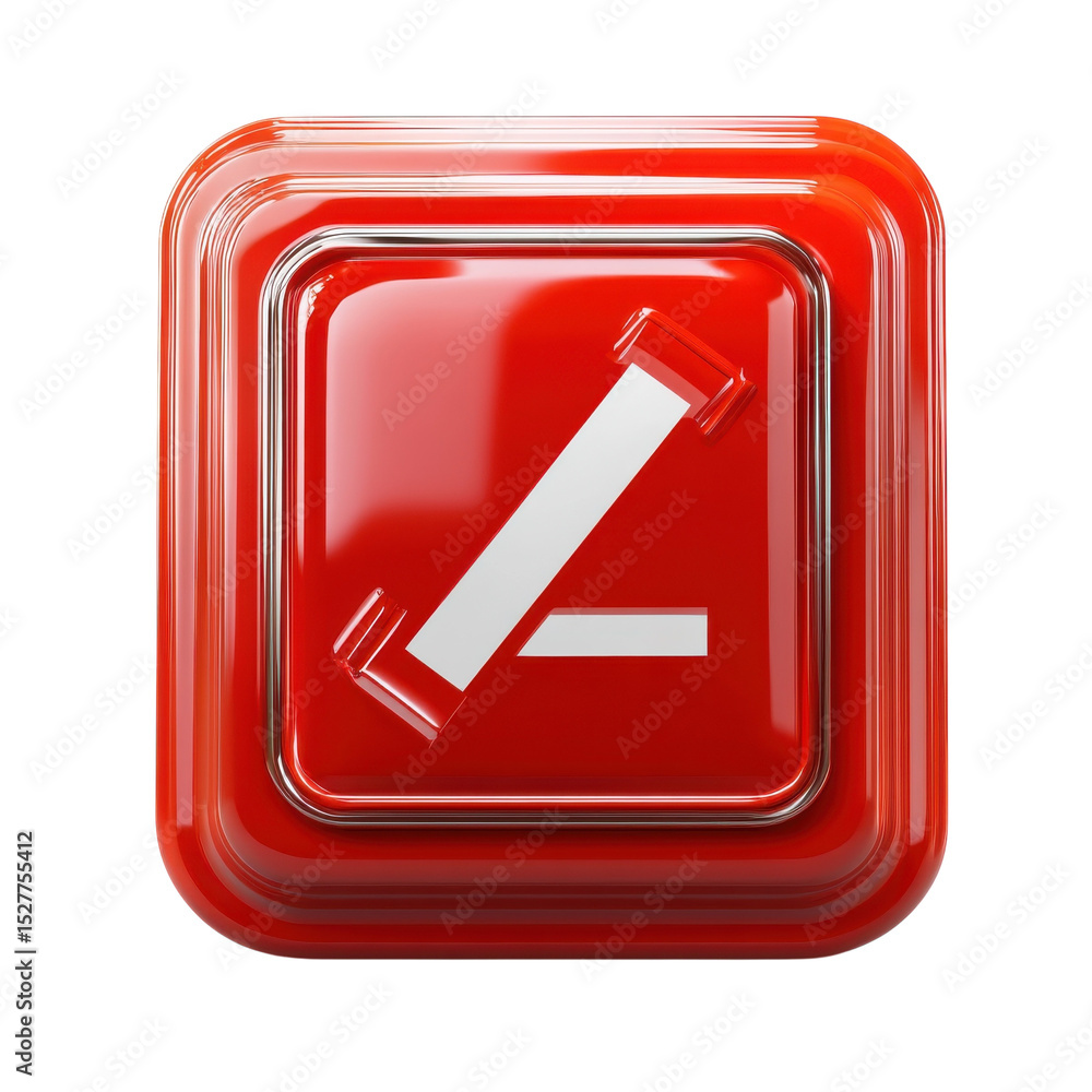 Poster red shiny rounded square with white line deletion symbol on a black on transparent background
