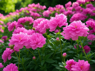 Double Pink Peony 'Bowl of Beauty' Bloom in Garden Close-Up