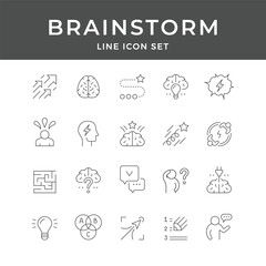 Brainstorming Line Icons Set: Creative Ideas, Innovation, Problem Solving, and Teamwork Symbols