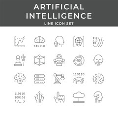 Artificial Intelligence Line Icons Set for Technology and Computing
