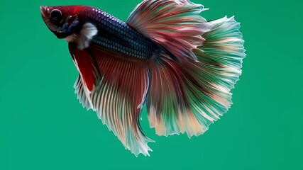 Close-up of betta fish fins waving on green screen background