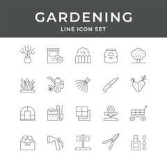 Gardening Line Icons Set:  A comprehensive collection of horticulture and landscaping symbols.