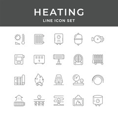 Comprehensive Heating System Line Icons Set for Design Projects