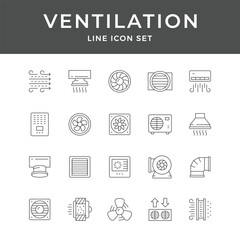 Ventilation Line Icon Set HVAC System Airflow Graphics for Design Projects