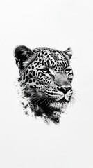 Black and white close-up of a leopard head