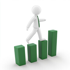 blank white 3D stick figure walking up green financial graph made with generative AI