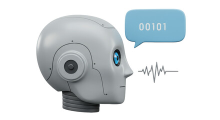 Isolated Robot Head with Text Bubble