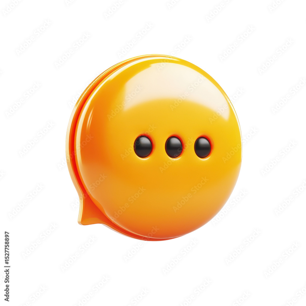 Poster chat bubble icon glossy orange communication design element message symbol on transparent background