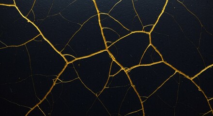 Golden Cracks on Black Background - Abstract of gold cracks on a dark black surface, ideal for backgrounds or textures