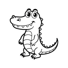 Cheerful cartoon crocodile smiling with big eyes standing in upright position isolated