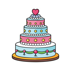 Colorful tiered celebration cake with a heart and pearls for weddings birthdays anniversaries