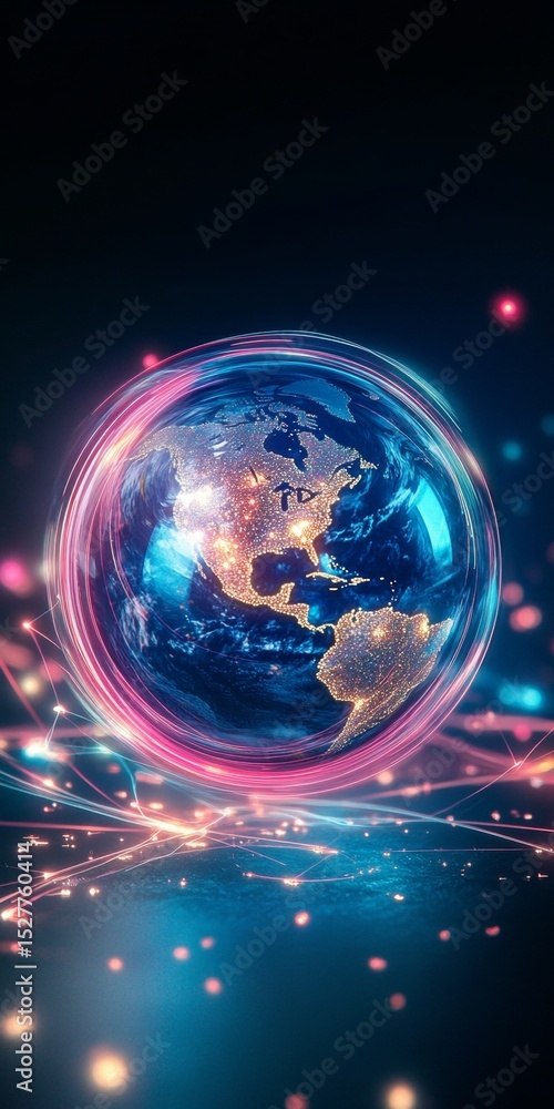 Aufkleber dynamic digital globe a stunning visual of light rays and global connectivity in motion and energy