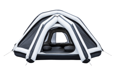 Large inflatable tent with a black and white color scheme