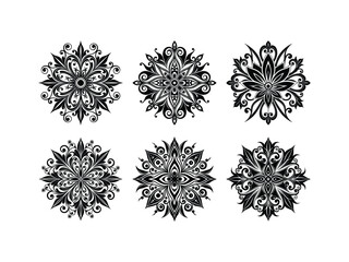 Decorative floral ornament collection in black and white symmetry suitable for elegant design projects