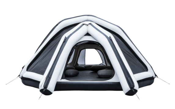Large inflatable tent with a black and white color scheme - Powered by Adobe