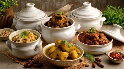 Authentic Bengali Foods Served in Bowls on Table
