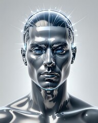 A Transparent Glass Human Head with light Beams Emerging from Within, against a Clean White Background. Concept of Insight, Understanding, enlightenment