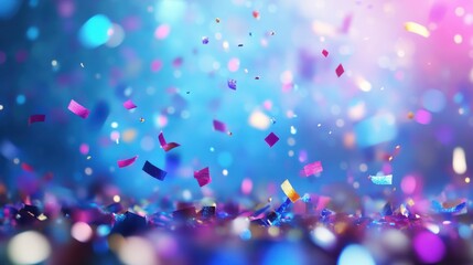 Celebration and colorful confetti party on blue abstract background