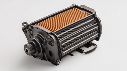 High quality automotive air filter component is shown from different angles. This image depicts a crucial part for improving vehicle performance and efficiency. Generative AI.
