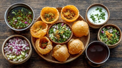 Delicious Indian Street Food Fuchka and Gol Gappay on Table