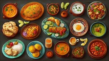 Traditional Indian Cuisine Spread on Table