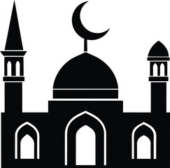 Ottoman Era Mosque with Crescent Moon vector silhouette illustration