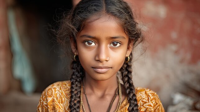 Young Indian girl with braids and necklace in Raxaul, India