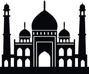 Stylized View of Badshahi Mosque in Pakistan vector silhouette illustration